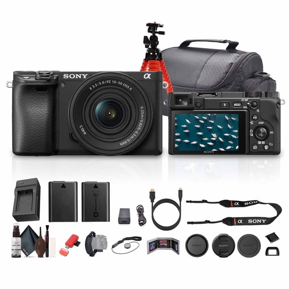 Sony a6400 Mirrorless Camera with 16-50mm f/3.5-5.6 II Lens (Black) (ILCE6400KB) + 64GB Memory Card + NP-FW50 Battery + Camera Bag + Charger + Tripod + Cleaning Kit + HDMI/Micro Cable + More