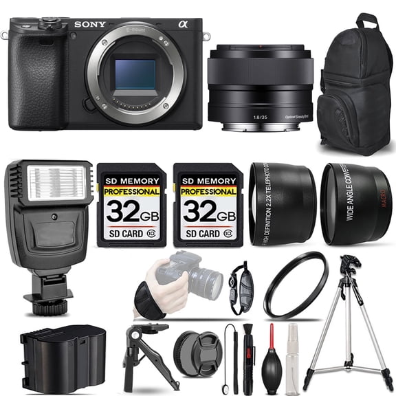 Sony a6400 Mirrorless Camera +35mm f/1.8 OSS Lens +Flash +64GB- Kit (International Version)