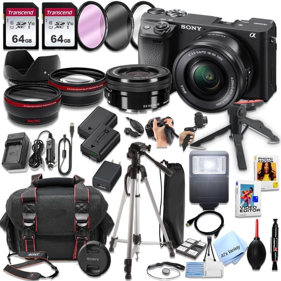 Sony a6400 Mirrorless Camera with 16-50mm Lens, 128GB Memory SD Card, and More (International Version)
