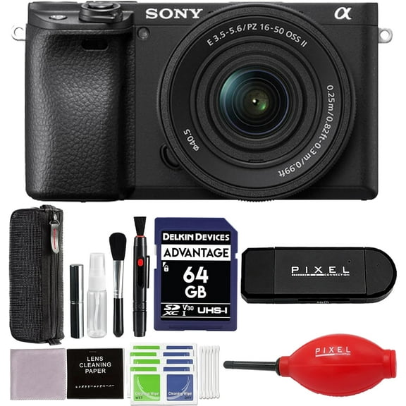 Sony a6400 Mirrorless Camera with 16-50mm f/3.5-5.6 II Lens and 64GB SD Card, Card Reader and Pixel Advanced Accessories | Sony a6400, ILCE6400KB
