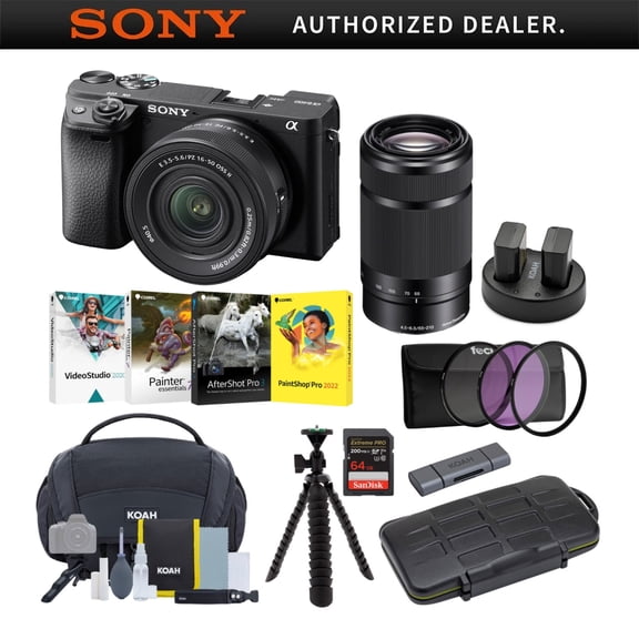 Sony Alpha a6400 Mirrorless Digital Camera with 16-50mm & 55-210mm Lenses, ILCE-6400 24MP 4K Bundle