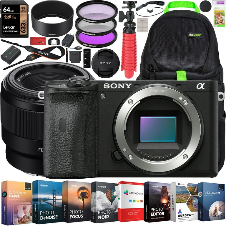 Sony a6600 Mirrorless Camera 4K APS-C Camera Body and FE 50mm F1.8  Full-frame Fast Prime Lens ILCE-6600B + SEL50F18F Bundle + Deco Gear Travel  Backpack Case + Photo Video Software Kit +