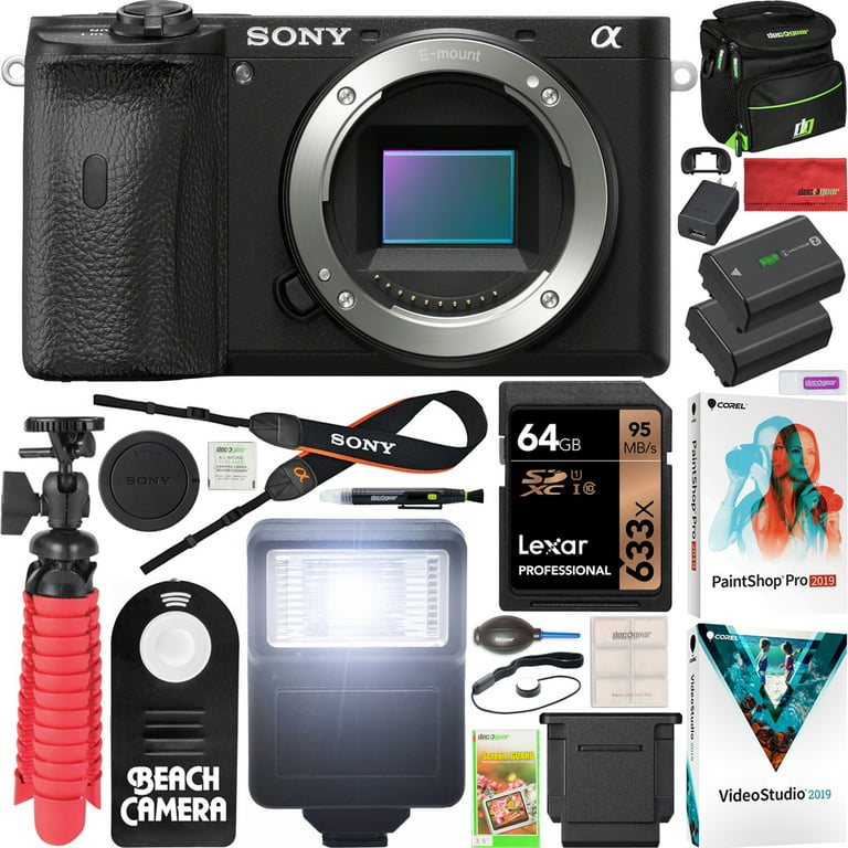 Sony a6600 Mirrorless Camera 4K APS-C Body Only Interchangeable Lens Camera  ILCE-6600B with Deco Gear Case + Extra Battery + Flash + Wireless Remote +  64GB Memory Card + Software + Accessories Bundle 