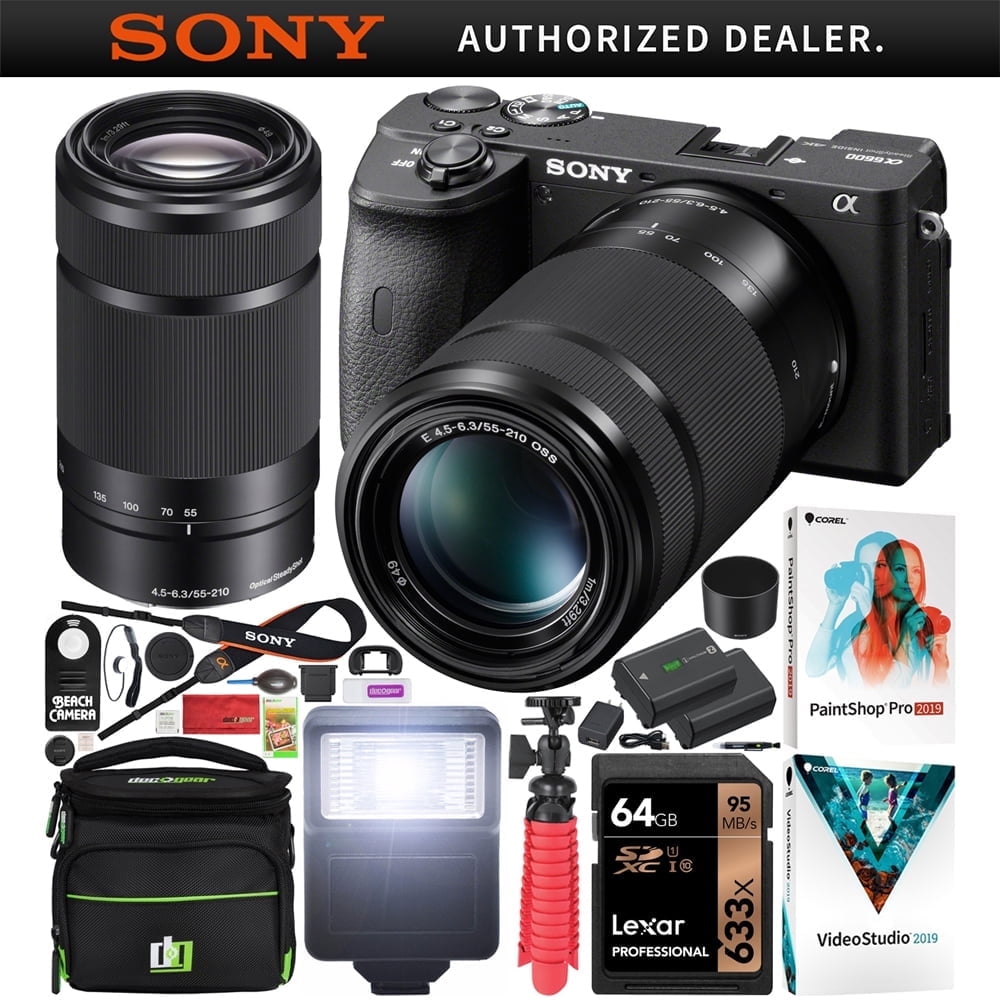 Sony a6600 Mirrorless Camera 4K APS-C ILCE-6600B with 55-210mm F4.5-6.3 OSS Lens Kit SEL55210 Bundle with Deco Gear Case + Battery + Flash + Photo Video Software + 64GB Card| Official Sony USA Dealer