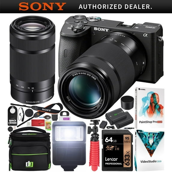 Sony a6600 Mirrorless Camera 4K APS-C ILCE-6600B with 55-210mm F4.5-6.3 OSS Lens Kit SEL55210 Bundle with Deco Gear Case + Battery + Flash + Photo Video Software + 64GB Card| Official Sony USA Dealer