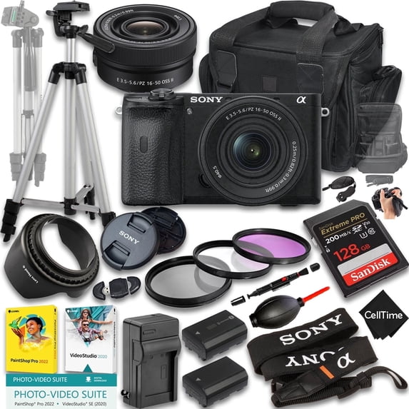 Sony a6600 Mirrorless Camera International Version w/ 16-50mm Lens + 128GB + Extra Battery + Case (22-Pc Bundle)