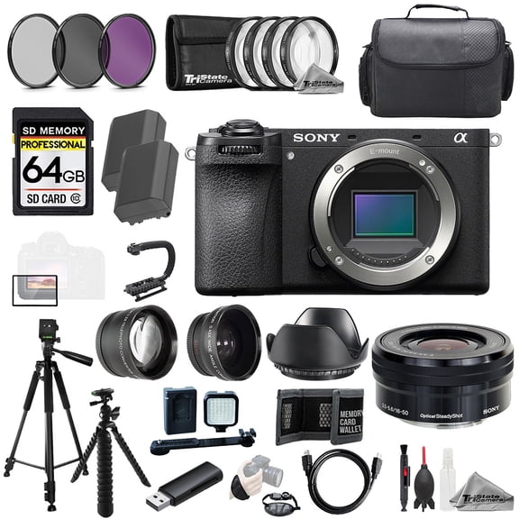 Sony a6700 + 16-50mm f/3.5-5.6 Lens +64GB +Ext Bat+ 9 PC Filter-MEGA Kit (International Version)