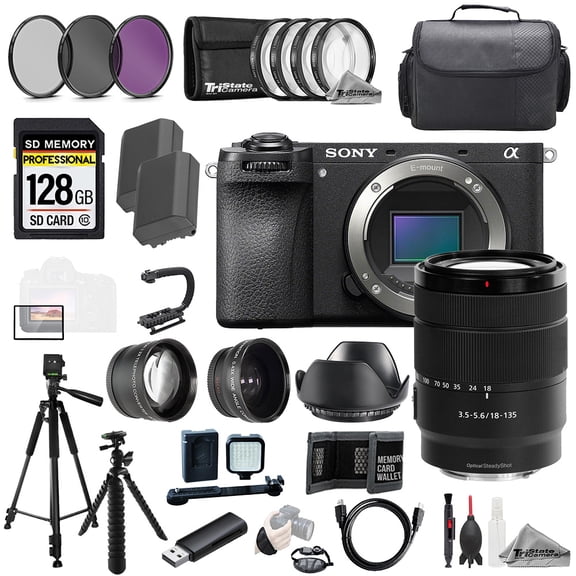 Sony a6700 + 18-135mm f/3.5-5.6 OSS Lens +128GB +Ext Bat+ 9 PC Filtr MEGA Kit (International Version)