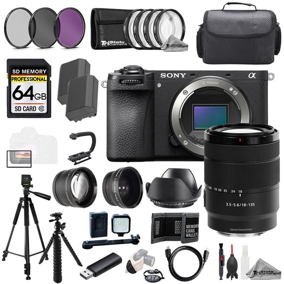 Sony a6700 + 18-135mm f/3.5-5.6 OSS Lens +64GB +Ext Bat+ 9 PC Filter-MEGA Kit