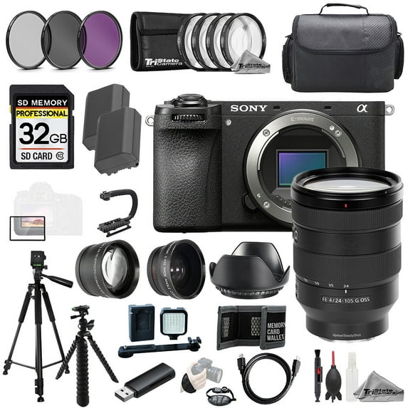 Sony a6700 + 24-105mm f/4 G OSS Lens +32GB+Ext Bat+9 PC Filtr-MEGA Kit (International Version)