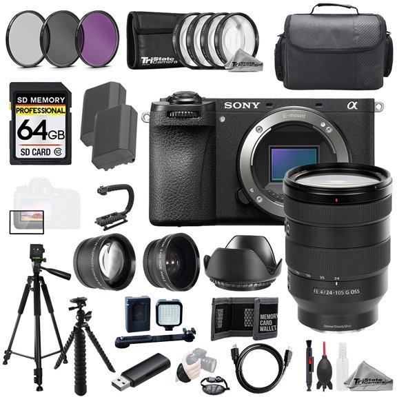 Sony a6700 + 24-105mm f/4 G OSS Lens+64GB+Ext Bat+9 PC Filter-MEGA Kit (International Version)