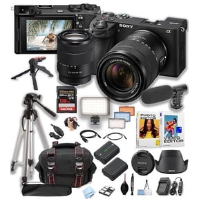 Sony a6700 Mirrorless Camera with 18-135mm Lens + 128GB Pro Speed Memory + Led Video Light + Microphone +Case + Tripod + Software Pack-Pro Video Bundle (International Version)