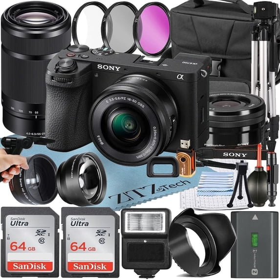 Sony a6700 Mirrorless Camera with 16-50mm + E 55-210mm OSS Lens + 2 Pack SanDisk 64GB Card + Case + Filter Kit + ZeeTech Accessory Bundle International Version