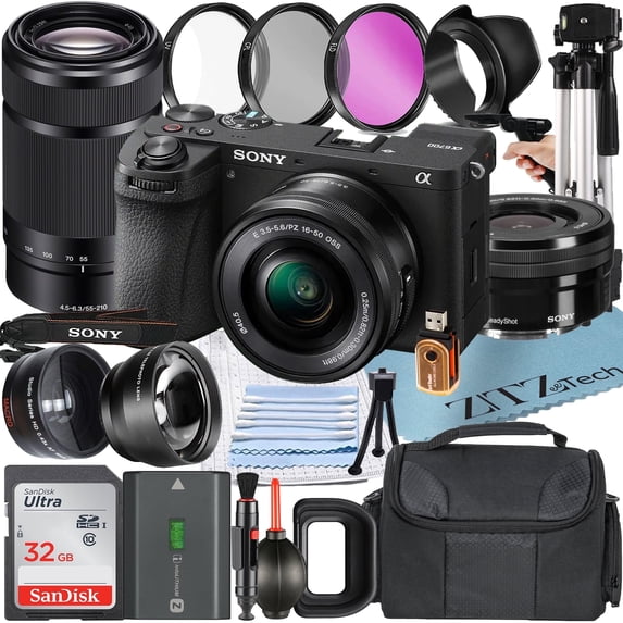 Sony a6700 Mirrorless Camera with 16-50mm + E 55-210mm OSS Lens + SanDisk 32GB Card + Telephoto + Cleaning Kit + ZeeTech Accessory Bundle International Version