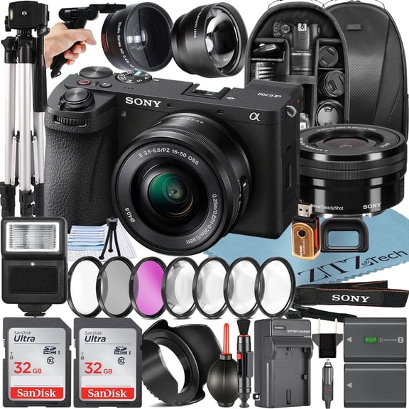 Sony a6700 Mirrorless Camera with 16-50mm Lens + 2 Pack 32GB Memory Card + Wideangle + Backpack + ZeeTech Accessory Bundle (International Version)