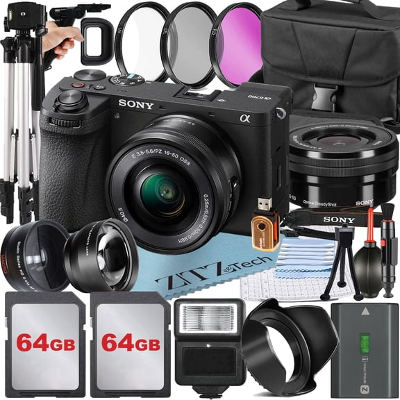 Sony a6700 Mirrorless Camera with 16-50mm Lens + 2 Pack 64GB Memory Card + Case + Filter Kit + ZeeTech Accessory Bundle (International Version)