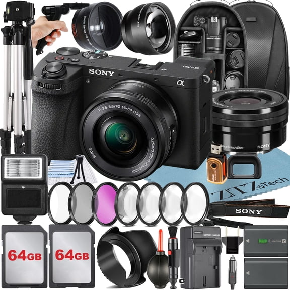 Sony a6700 Mirrorless Camera with 16-50mm Lens + 2 Pack 64GB Memory Card + Wideangle + Backpack + ZeeTech Accessory Bundle (International Version)