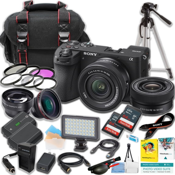 Sony a6700 Mirrorless Camera with 16-50mm lens + 2pc 64GB Ultra Memory Card + LED Light + Tripod + More (21pc Bundle)(International Version)