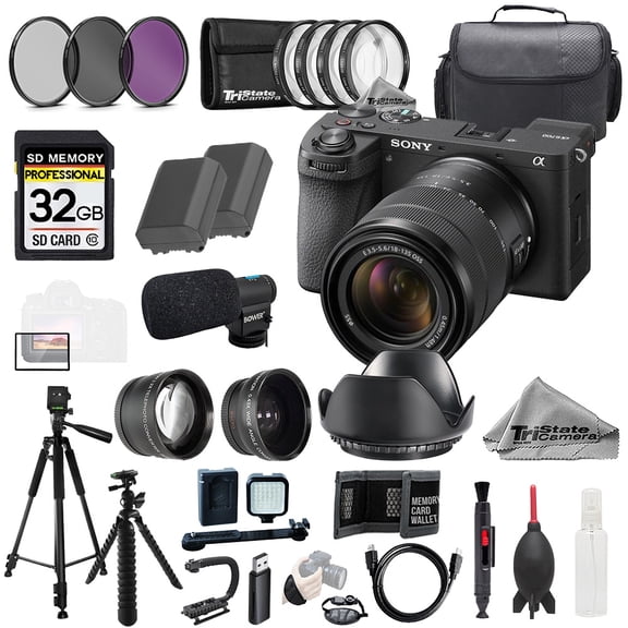 Sony a6700 w/ 18-135mm Lens + Mic+32GB +9 PC Filtr-MEGA Kit (International Version)