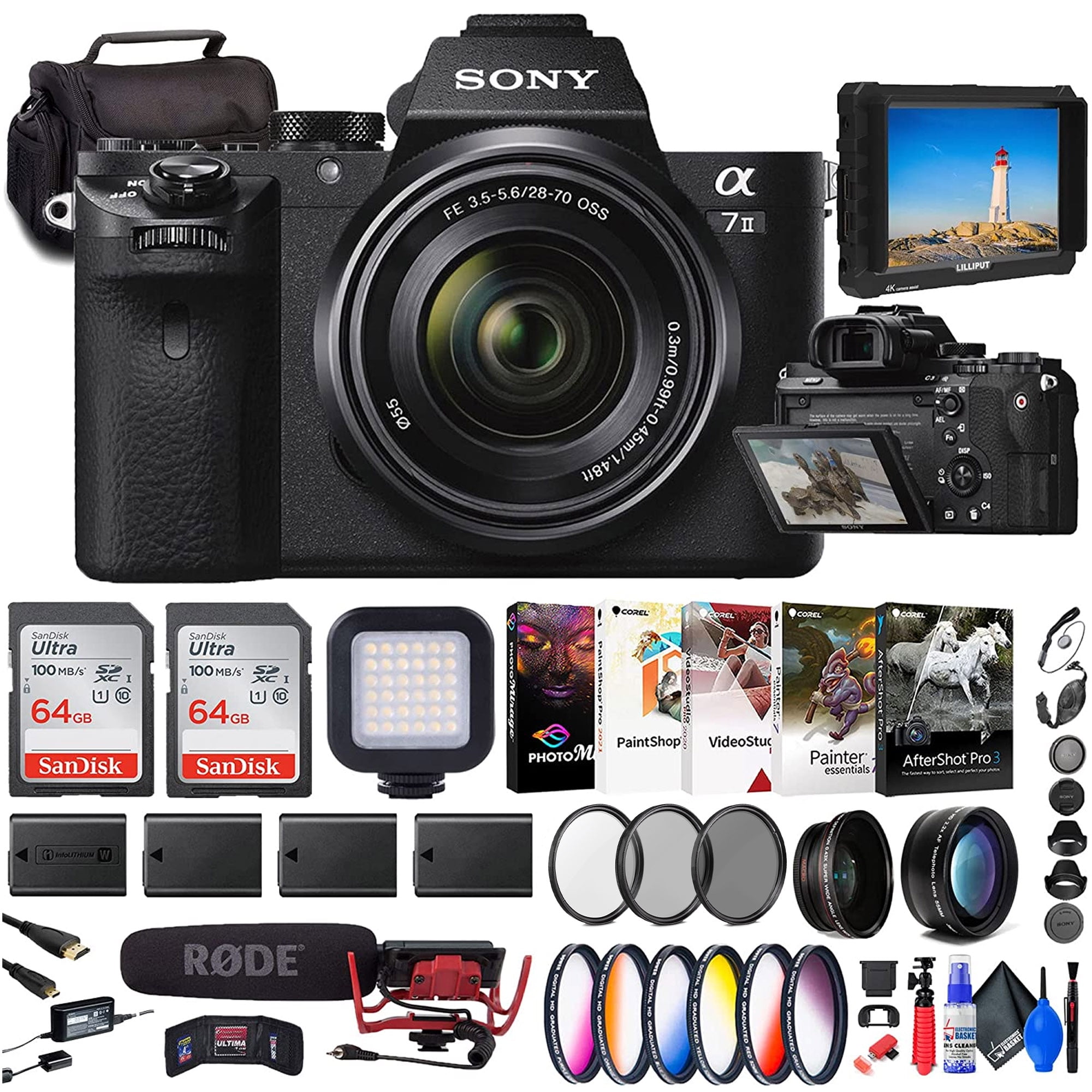Sony a7 II Mirrorless Camera with 2870mm Lens + 4K Monitor + Rode