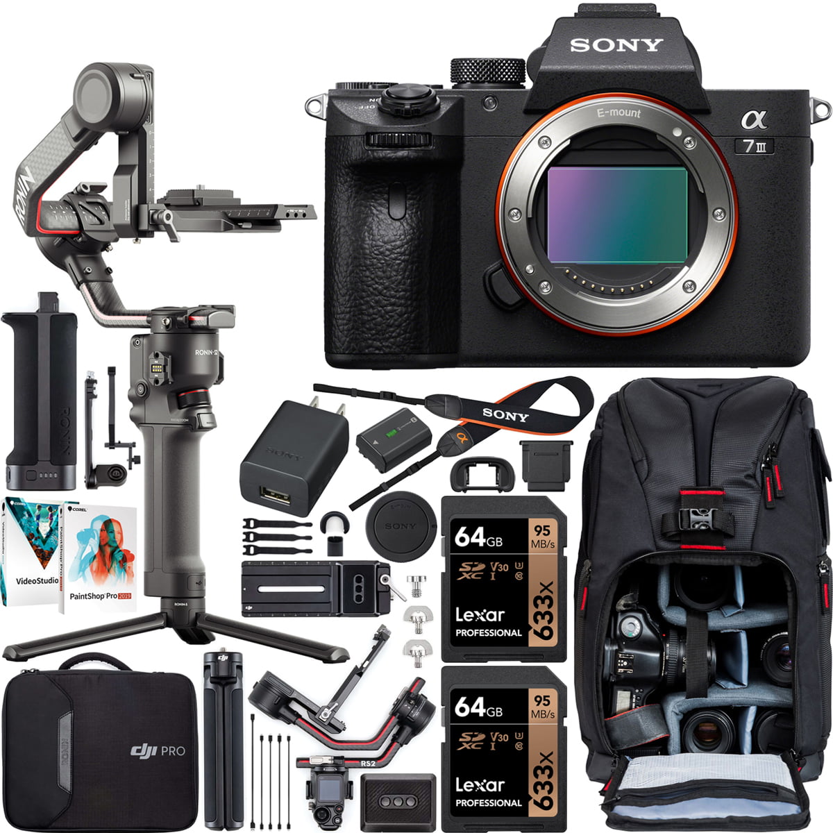 Sony a7 III Full-Frame Alpha Mirrorless Digital Camera a7III Body ILCE-7M3  Filmmaker's Kit with DJI RS 2 Gimbal 3-Axis Handheld Stabilizer Bundle +