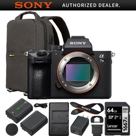 Sony a7 III Full Frame Mirrorless Camera Body ILCE-7M3/B Double Battery Content Creator Bundle with Deco Gear Photography Backpack + 64GB Card + External Charger Kit