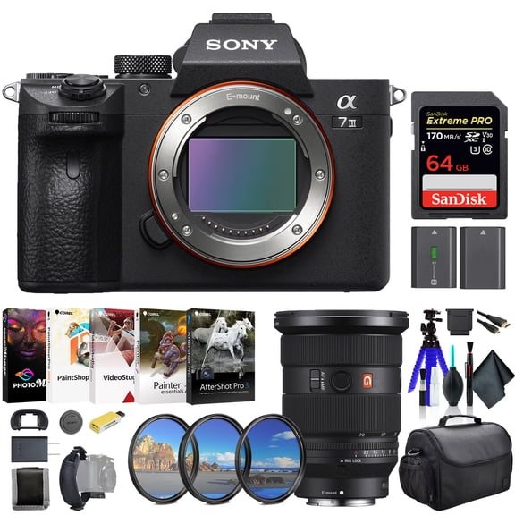 Sony a7 III Mirrorless Camera with FE 24-70mm Lens (ILCE7M3/B)  Full-Frame E-Mount | 24.2MP Sensor | 4K Video | Filter Kit, Battery, Bag, HDMI Cable & More