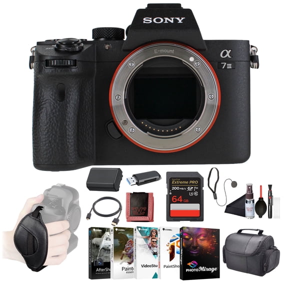 Sony a7 III Mirrorless Camera (ILCE7M3/B)  Full-Frame E-Mount | 24.2MP BIONZ X Processor | 10 fps Continuous Shooting | 64GB Card, Battery, Software, Tripod & More