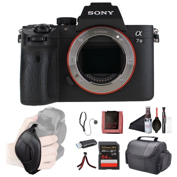 Sony a7 III Mirrorless Camera (ILCE7M3/B)  Full-Frame E-Mount | 24.2MP BSI CMOS Sensor | Fast Hybrid AF | 64GB Card, Bag, Tripod, Cleaning Kit & More