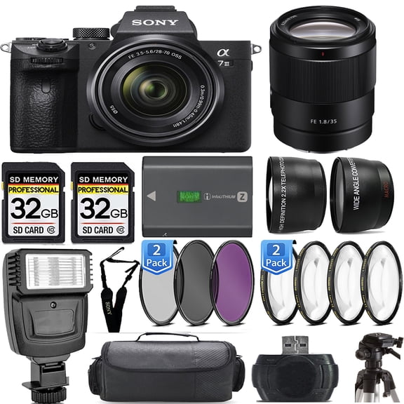 Sony a7 III Mirrorless Camera with 28-70mm Lens +35mm Lens +Flash- Kit (International Version)