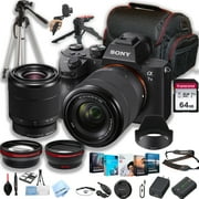 Sony a7 III Mirrorless Digital Camera with 28-70mm Lens + 64GB Memory + Case+ Steady Grip Pod + Tripod+ Macro + 2X Lens + Software Pack + More 34pc Bundle International Version