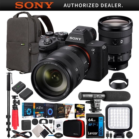 Sony a7 IV Full Frame Mirrorless Camera Body with FE 24-105mm F4 G OSS Zoom Lens ILCE-7M4/B + SEL24105G Bundle with Deco Gear Photography Backpack + Monopod + Battery + LED| Official Sony USA Dealer
