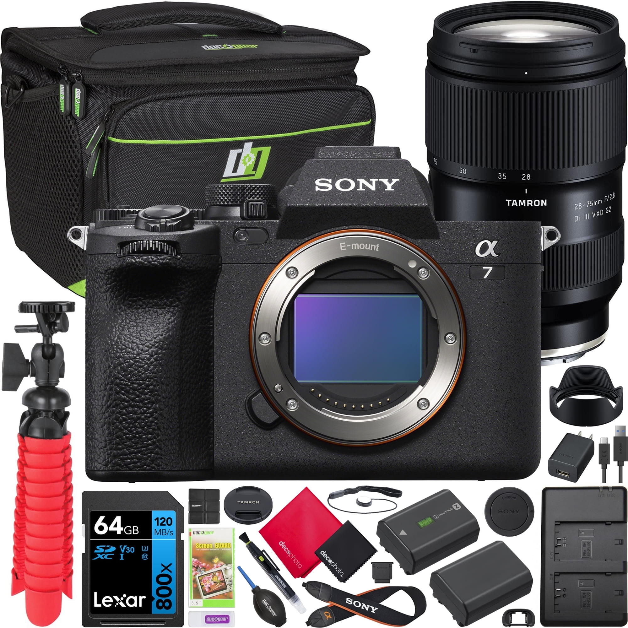 Sony a7 IV Full Frame Mirrorless Camera Body ILCE-7M4/B Bundle with Tamron 28-75mm F2.8 Di III VXD G2 Lens A063 + Deco Gear Bag + Extra Battery & Dual Charger + 64GB Card + Tripod & Kit Accessories