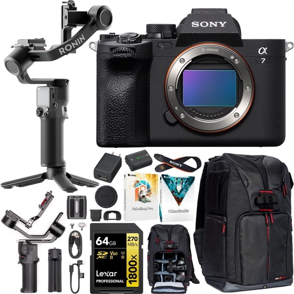 Sony a7 IV Full Frame Mirrorless Camera Body ILCE-7M4/B Filmmaker's Bundle Including DJI RS 3 Mini Gimbal Stabilizer Kit + Deco Gear Photography Backpack + 64GB High Speed Card & Software
