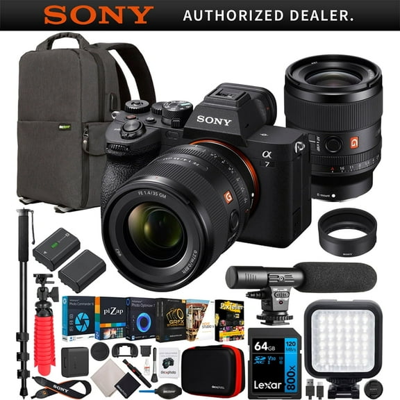 Sony a7 IV Full Frame Mirrorless Camera w/ FE 35mm F1.4 GM G Master Lens ILCE-7M4/B + SEL35F14GM Bundle + Deco Gear Backpack + Monopod + Extra Battery & Accessories |Official Sony Partner|