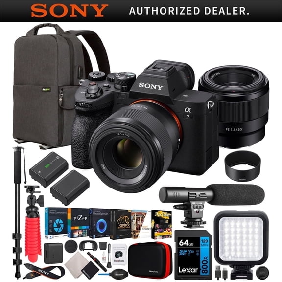 Sony a7 IV Full Frame Mirrorless Camera w/ FE 50mm F1.8 Full Frame E-Mount Lens ILCE-7M4/B + SEL50F18F Bundle + Deco Gear Photography Bag + Monopod + 2 Battery & Accessories |Official Sony Partner|