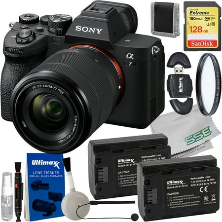 Sony a7 IV Mirrorless Camera with 28-70mm Lens + Essential Accessory Bundle: SanDisk 128GB Extreme SDXC, 2x Extended Life Batteries, Protective UV Filter & Much More (21pc Bundle)