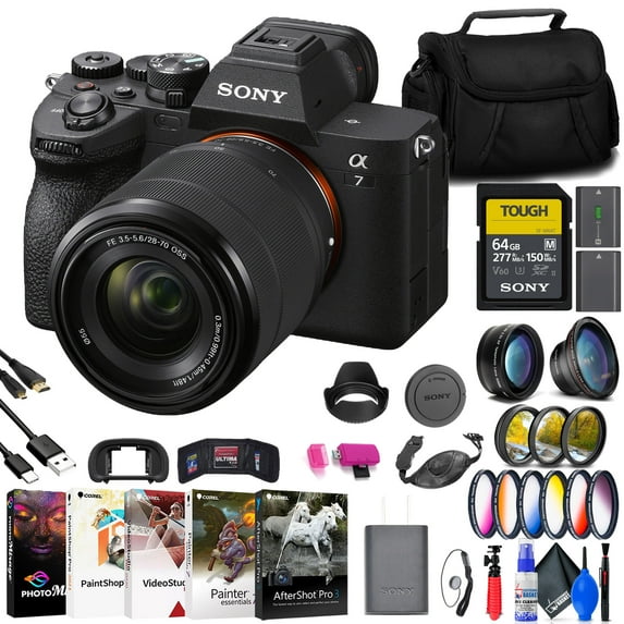 Sony a7 IV Mirrorless Camera with 28-70mm Lens (ILCE-7M4K/B) Bundle + 64GB Card and Filter Kit (International Model)