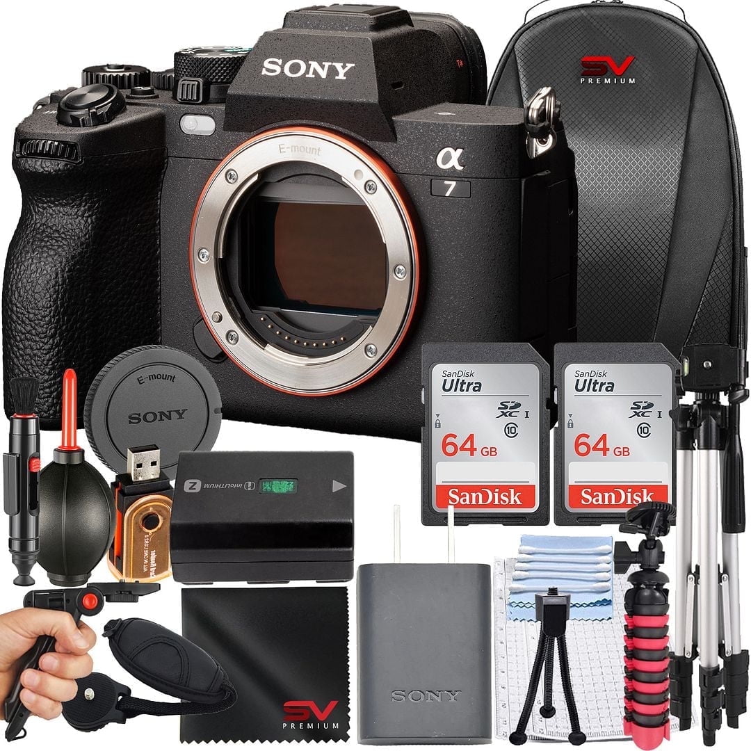 Sony a7 IV Mirrorless Camera (Body Only) with 2 Pack 64GB Memory Card + Tripod + SV Premium Accessory Bundle (International Version)