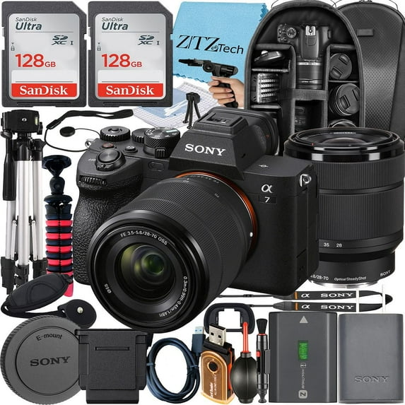 Sony a7 IV Mirrorless Camera + Sony FE 28-70mm + Tripod + 2 Pack 128GB Memory Card + Backpack + ZeeTech Accessory Bundle (International Version)