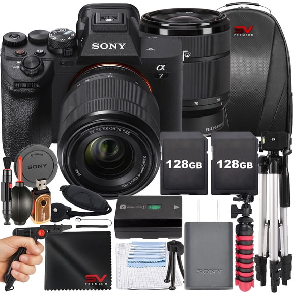 Sony a7 IV Mirrorless Camera with FE 28-70mm Lens + 2 Pack 128GB Memory Card + Tripod + SV Premium Accessory Bundle (International Version)