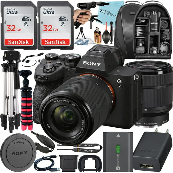 Sony a7 IV Mirrorless Camera with FE 28-70mm Lens + 2 Pack SanDisk 32GB Card + ZeeTech Accessory Bundle (International Version)