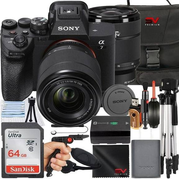 Sony a7 IV Mirrorless Camera with FE 28-70mm Lens + 64GB Memory Card + SV Premium Accessory Bundle (International Version)