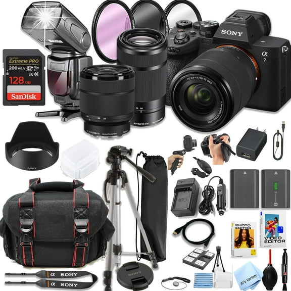 Sony a7 IV Mirrorless Digital Camera with 28-70mm + 55-210mm Lenses + 128GB SD Card and More