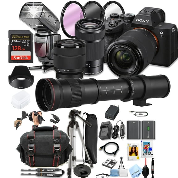 Sony a7 IV Mirrorless Digital Camera with 28-70mm + 55-210mm Lenses + 420-800mm Super Telephoto Lens + 128GB SD Card and More