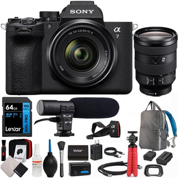 Sony a7 V Full-frame Mirrorless Interchangeable Lens Camera with 28-70mm II Lens Bundle with Sony FE 24-105mm F4 G OSS E-Mount Full-Frame Zoom Lens + 64GB Card + Camera Bag + Accessories