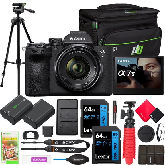 Sony a7 V Mirrorless Full Frame Camera Body w/ 28-70mm II Lens Kit ILCE-7M5MB | 33MP, 30 FPS, 4K 120p Video | AI AF, 7.5 Stop IBIS | Bundle with Deco Gear Case + Tripod +Extra Battery and Accessories
