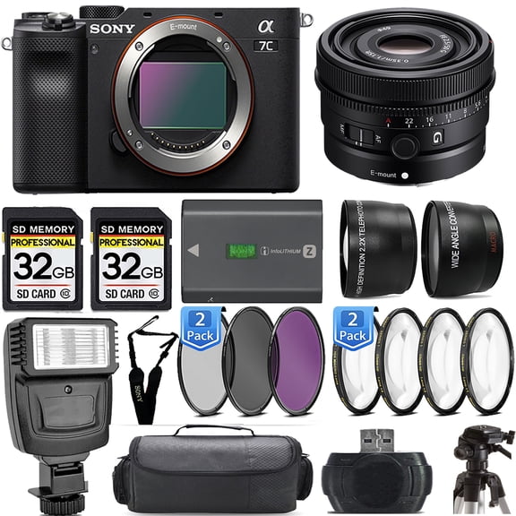 Sony a7C Camera (Black) Camera +50mm Lens +Flash- Kit (International Version)