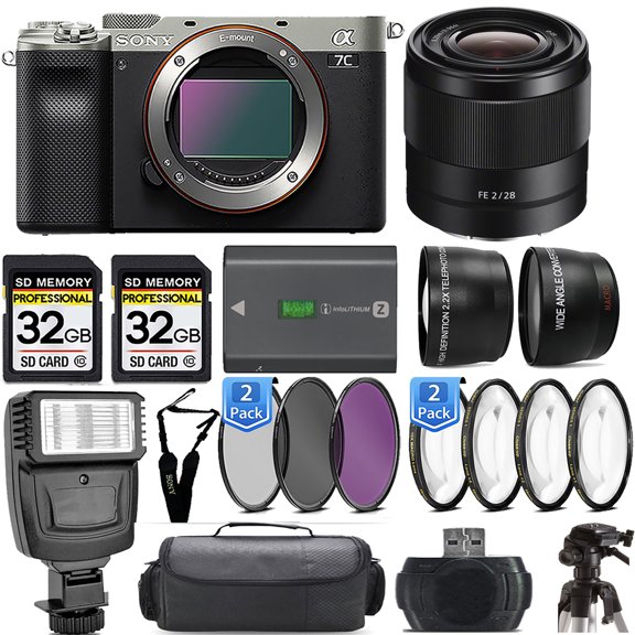 Sony a7C Camera (Silver)  +28mm f/2 Lens +Flash- Kit (International Version)