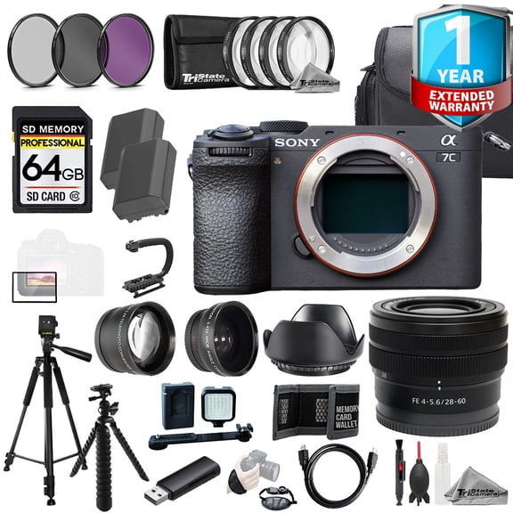 Sony a7C II (Black) + FE 28-60mm Lens +64GB +1 Yr Warranty+ 9 PC Filter-MEGA Kit (International Version)